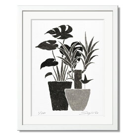 絵画 モノクロ 壁掛け インテリア モンステラとユッカ 白額 四切 おしゃれ 絵 花 アートパネル モノトーン プレゼント お祝い ギフト 母の日