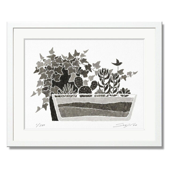 楽天市場 絵画 モノクロ 植物画 アイビーと多肉植物 白フレーム 八切 インテリア おしゃれ 壁掛け 版画 水彩 プレゼント お祝い 新築 父の日 壁掛けアート専門店東京アートラボ