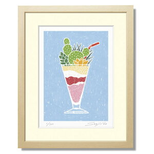 【楽天ランキング1位獲得】淡いパステル調の版画アート 絵画 インテリア 壁掛け 【パフェ風の多肉植物寄せ植え】 玄関やリビングにぴったりサイズのアートパネル。ホッとひといきつける