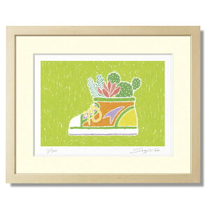 【楽天ランキング1位獲得】淡いパステル調の版画アート 絵画 インテリア 壁掛け 【キッズシューズの多肉植物寄せ植え】 玄関やリビングにぴったりサイズのアートパネル。ホッとひといき