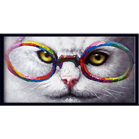 絵画 ねこ 額入り 壁掛けの絵 壁に飾る絵画 かわいい猫の絵 玄関 リビング ダイニング 大きいサイズ 油絵 額付き ビビッド ネコ メガネ