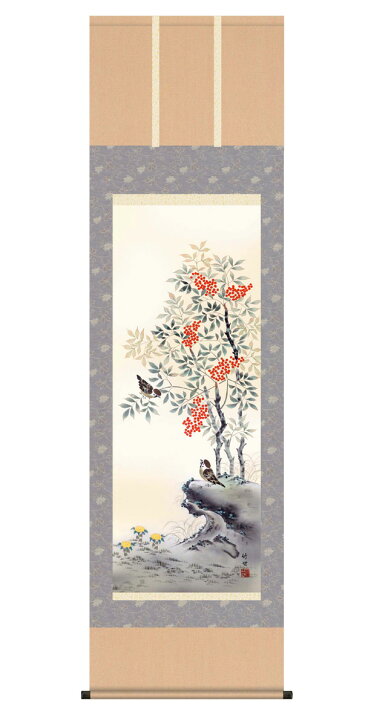 楽天市場】掛け軸 【 開運 掛軸 南天に雀 [花鳥図]】尺五 最高品質  