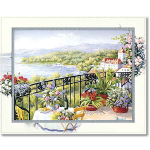 アートフレーム 風景 イタリア 情景 海 自然 絵画「ガーデン テラス ビュー」ピータモッツ L SZ中 花 TVGN