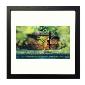 まんぷくかえる アートフレーム カタバミの通り道 幸運を招く風水インテリア 額入りイラスト フレームアート ジクレー版画 玄関やリビングにぴったり 新築祝いにおすすめの壁飾り ミニサ