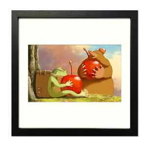 まんぷくかえる アートフレーム 小さなりんごと大きなやさしさ 幸運を招く風水インテリア 額入りイラスト フレームアート ジクレー版画 玄関やリビングにぴったり 新築祝いにおすすめの