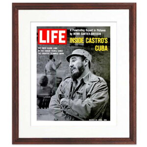 【アメリカンヴィンテージ】LIFE ポスター フレーム付き CASTRO インテリア 絵 壁掛け おしゃれ アート 玄関飾り レトロ 雑誌カバー 復刻 額茶色