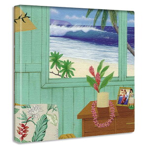 【サイズ選択OK最大100cm】HILO KUME ハワイアートパネル リゾートインテリア サーフ&トロピカルデザイン絵画 ヤシの木 サーフィン 浜辺 砂浜 プルメリア 海 波