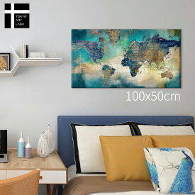 【8/10 クーポン配布中】 【楽天ランキング1位獲得】世界地図のアートパネル 100cm モダンなブルーとゴールドの色合いが魅力 大型アートパネル インテリア レトロ 金箔アクセント シャビーブルー リビング ベッドルーム 【RSL】