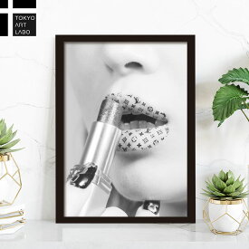 額入りアートパネル Lipstick モノクロ ハイブランド A4サイズ Fashion Photography series リップスティック 唇 壁掛け 写真アート おしゃれ 韓国