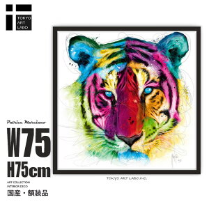 【楽天ランキング1位獲得】ビビッドカラーのインテリアアート Tiger Pop おしゃれインテリア P.Murciano アートポスター フレーム付き 75cm×75cm|ダイナミックで華やかな印象 プライベートルーム