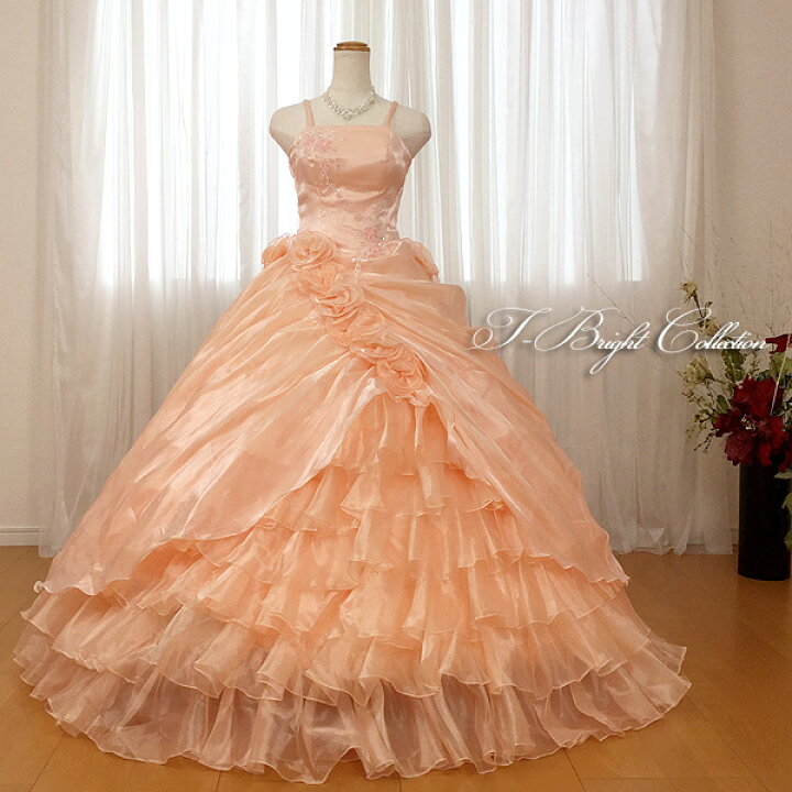 楽天市場 在庫処分 カラードレス 7号9号 ペールオレンジ プリンセスライン 大人 ロングドレス ティアードスカート肩ひも付き 演奏会用ドレス 発表会 背中編み上げ Aライン La1 ｔ ブライト楽天市場店