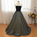 【訳あり/アウトレット】カラードレス 演奏会用ドレス (9号)(玉虫ゴールド ブルーの光沢) グリーンのベロアの胸元 大人 ロングドレス 発表会 コンクール プリンセスライン Aライン シンプル クリスマス 80025_b