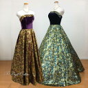 【即納】カラードレス 7号9号11号13号15号(和柄ゴールド) パープル/ネイビーのベロアの胸元 大人 ロングドレス 演奏会用ドレス コンクール 発表会 豪華 プリンセスライン Aライン 金色 紫 紺 80026