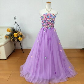 【ポイント10倍中！】カラードレス 演奏会用ドレス ロングドレス ウエディング 7号9号11号13号 Ellis 背中編み上げ 小花 パステルカラー 中学生 高校生の演奏会にお勧め コンクール プリンセスライン ピンク 紫 パープル 黄 3366