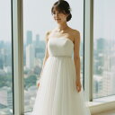 【即納 ウエディングドレス エンパイア 5号7号 オフホワイト 花嫁 結婚式 エンパイアライン パールとふんわりソフトチュール 背中編上げだからマタニティの方にも安心 ロングドレス 二次会 妊婦 51385-0/8896