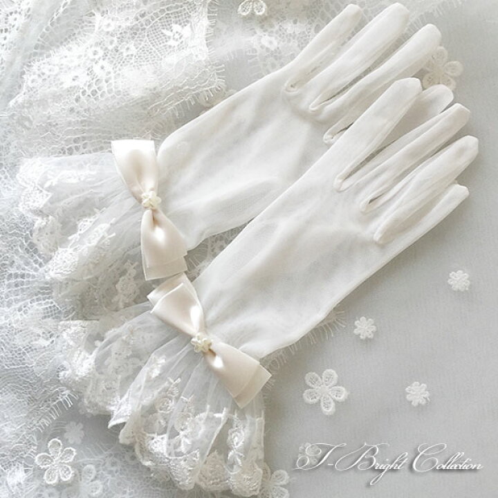 おすすめ】 ウェディンググローブ ドットレース フラワー ホワイト 結婚式 手袋 白