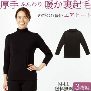 厚手 裏起毛 長袖インナー あったかインナー レディース 秋 冬 暖かい 防寒 ハイネック 8分袖 ロング丈 タートルネック セット 3枚 大きいサイズ LL M L 透け防止 黒 女性 下着 婦人 肌着 寒さ