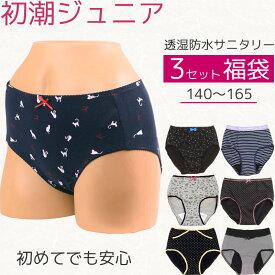 サニタリーショーツ ジュニア 羽根つき ポケット付き 夜用 生理用ショーツ 小学生 中学生 生理用パンツ 綿 かわいい 防水布付き 3枚 セット 福袋 2025[M:1/2]140 150 160 165 初潮 女児 ガールズ ショーツ 消臭 junior sanitary 春夏秋冬