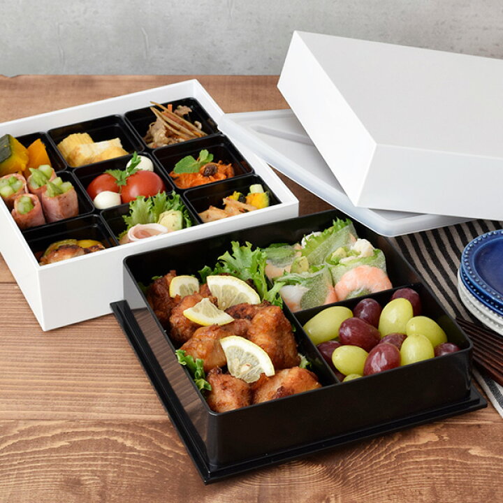 楽天市場 重箱 和モダンオードブル スクエア 2段重 18cm ホワイト 仕切り付き 和食器 二段重 おせち料理 おせち重 オードブル重 お重箱 お弁当箱 ランチボックス 運動会 ホームパーティー アウトドア 行楽 おしゃれ 食器専門店テーブルウェアイースト