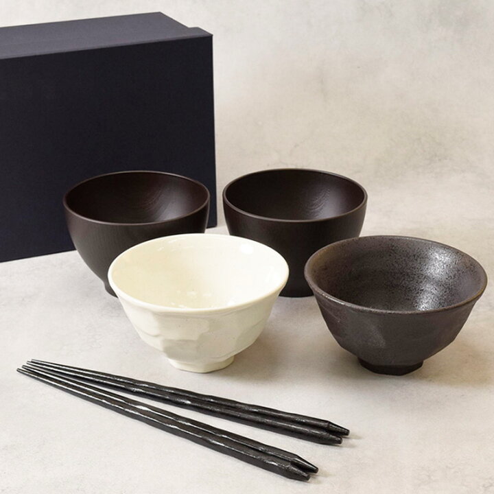楽天市場】和食器 モノトーンお茶碗＆お椀＆箸ペア6点セット 送料無料 