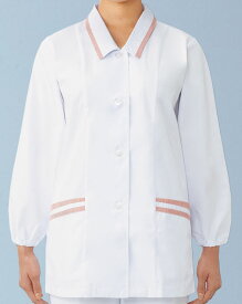 女性用衿付き調理衣(長袖) FA668 S〜4L ホワイト×ピンク Servo サーヴォ SERVO サーヴォ