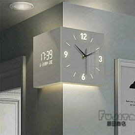 【スーパーSALE限定★】両面時計 角時計 デジタル時計 リビング 壁掛け センサースイッチグロー 明るい デジタルコーナー壁掛け時計 温度/湿度表示搭載 ホーム クリエイティブ デコレーション 振り子時計 多機能 西海岸スタイル ファッショ グレー クリームホワイト