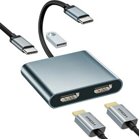 USB C HDMI 変換アダプター デュアル HDMI Type-C マルチディスプレイアダプタ 3画面 4-in-1 USB HDMI 2ポートHDMI拡張【4K対応2つのHDMI+USB-A3.0+USB-C PD充電】 USBディスプレイアダプタ HDMI ハブ ドッキングステーション hdmi
