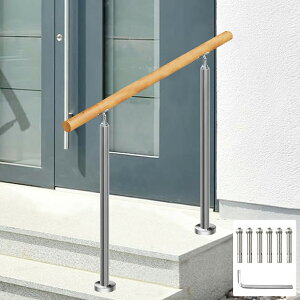 【人気商品】屋外 階段 手すり 無垢材の手摺り 304ステンレス鋼支柱 階段手すり 角度調整可能 屋内屋外用 介護 高齢者用サポート 簡単な取り付け
