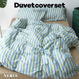 [マラソン限定]5%OFFクーポン NERUS 正規品 布団カバー セット ストライプ 綿100% 掛け布団カバー セット シングル セミダブル ダブル ボックスシーツ ベッドシーツ 綿100 2点セット 3点セット シーツ 掛布団カバー 韓国 おしゃれ かわいい ハドル huddle