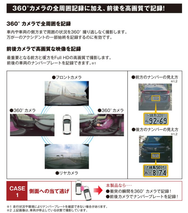 楽天市場】【日本製/3年保証】TZ ドライブレコーダー 360°＋リヤカメラ 