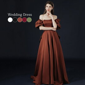 【店内全品11％OFFクーポン20日まで】カラードレス ロングドレス ウェディングドレス パーティードレス Aライン 前撮り 編み上げタイプ トレーンドレス パフスリーブ ボリューム袖 背中空き 編み上げ 演奏会/結婚式/披露宴/二次会 海外拳式用 XS-XXL