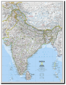 インテリアに最適な壁掛け用ポスタータイプ　インド・ネパール・ウォールマップ India Classic　ナショナルジオグラフィック製正規品