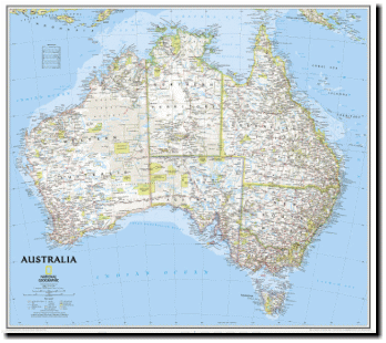オーストラリアの全体像がよくわかる インテリアに最適な壁掛け用ポスタータイプ オーストラリア ギフ_包装 ウォールマップ ナショナルジオグラフィック製正規品 Classic 高級 Australia