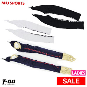 【30%OFF SALE】MUスポーツ エムユー スポーツ M.U SPORTS MUSPORTS レディース アームカバー 腕カバー 一部メッシュ素材切替 ズレ落ち防止ループ付き ロゴプリント シャーリングデザイン ロゴラインストーン 2020 春夏 新作 ゴルフ