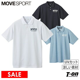 【ポイント10倍 6/11 12:59迄】【30％OFF SALE】ムーブスポーツ MOVESPORT メンズ ポロシャツ 半袖 -3℃ UVカット 吸汗 ストレッチ カレッジ風ロゴプリント 襟リブ仕様 M～4L ゴルフウェア