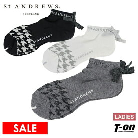 【30％OFF SALE】セントアンドリュース St ANDREWS レディース ソックス アンクル丈ソックス スニーカー丈ソックス 足底パイルクッション付き 抗菌防臭 千鳥格子柄 リボン付き ゴルフ