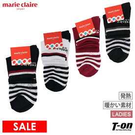 【40％OFF SALE】マリクレール マリ・クレール スポール marie claire sport レディース ソックス アンクル丈ソックス スニーカー丈ソックス 吸湿 発熱 消臭 ボーダー柄 ジャガードロゴ 足底パイルクッション付き ゴルフ