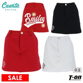 【30％OFF SALE】クアルトユナイテッド Cuarto UNITED レディース スカート 保温 裏起毛 ストレッチ フラワースマイルプリント 前後異素材切替デザイン ロゴ刺繍 ゴルフウェア