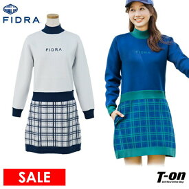 【30％OFF SALE】フィドラ FIDRA レディース ワンピース ニットワンピース ハイネック 長袖 軽量ポリエステル素材 チェック柄ジャガード ロゴデザイン ゴルフウェア