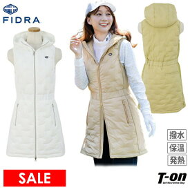 【30％OFF SALE】フィドラ FIDRA レディース ワンピース カバーワンピース 中綿入り ノースリーブ ロングベストにもなる ジャンバースカート フード付き 撥水 発熱 保温 防寒 サイド異素材切替 ロゴワッペン 【送料無料】 ゴルフウェア