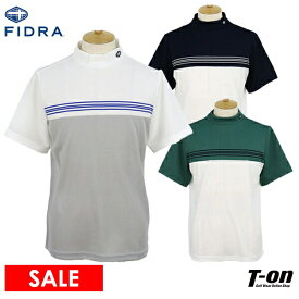 【30％OFF SALE】フィドラ FIDRA メンズ ハイネックシャツ 半袖 モックネックシャツ 吸汗速乾 消臭 ボーダー柄 バイカラー切替デザイン メッシュ調素材 ゴルフウェア