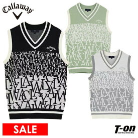 【40％OFF SALE】キャロウェイ アパレル キャロウェイ ゴルフ Callaway APPAREL レディース ベスト ニットベスト Vネックベスト ロゴ総柄ジャガード 配色ライン ロゴ刺繍 ゴルフウェア