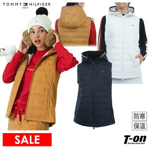 【50%OFF SALE】トミー ヒルフィガー ゴルフ TOMMY HILFIGER GOLF 日本正規品 レディース ベスト フード付きベスト 中綿入り 保温 防寒 ロゴキルトパテッド 裏起毛 トリコロールディテール 【送料無