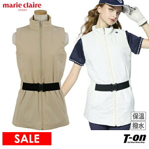 【50%OFF SALE】マリクレール マリ・クレール スポール marie claire sport レディース ベスト 中綿ベスト ロングベスト チュニック丈 撥水 保温 防寒 ベルト付きデザイン ワンポイント刺繍 ゴルフ