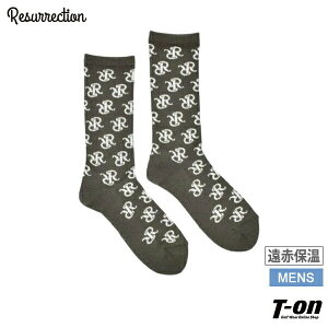 レザレクション Resurrection メンズ ソックス ミドル丈ソックス 厚底パイルクッション 遠赤保温 RRロゴモノグラム柄ジャガード ゴルフ
