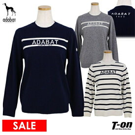 【50％OFF SALE】アダバット adabat レディース セーター クルーネックセーター ニットプルオーバー ウール×カシミア ロゴデザイン ボーダー柄 【送料無料】 ゴルフウェア