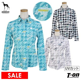 【50％OFF SALE】アダバット adabat レディース ポロシャツ 長袖 UVカット 吸水速乾 遮熱 千鳥柄 総柄プリント サルーキーモチーフ付 【送料無料】 ゴルフウェア