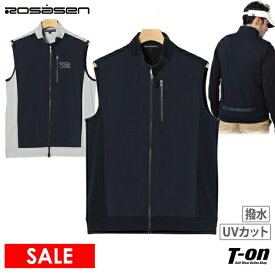 ロサーセン ROSASEN メンズ ベスト ジップアップベスト UVカット 撥水 ストレッチ ジャカードメッシュ×タフタ 異素材切替 バックロゴプリント 【送料無料】 2024 春夏 新作 ゴルフウェア