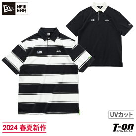 ニューエラ ゴルフ ニューエラ NEW ERA 日本正規品 メンズ ポロシャツ 半袖 ラグビーシャツ風 UVカット 吸汗速乾 ストレッチ 比翼仕立て ロゴ刺繍 無地 ボーダー柄 M～3Lまで 2024 春夏 新作 ゴルフウェア