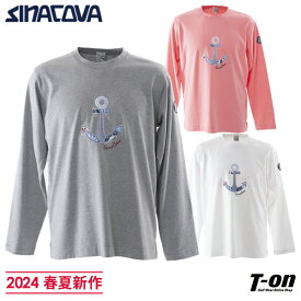 シナコバ ジェノバ SINACOVA GENOVA メンズ Tシャツ 長袖 クルーネックシャツ ロンT コットンT 綿100％ イカリアップリケ パッチワーク風イカリデザイン 【送料無料】 2024 春夏 新作